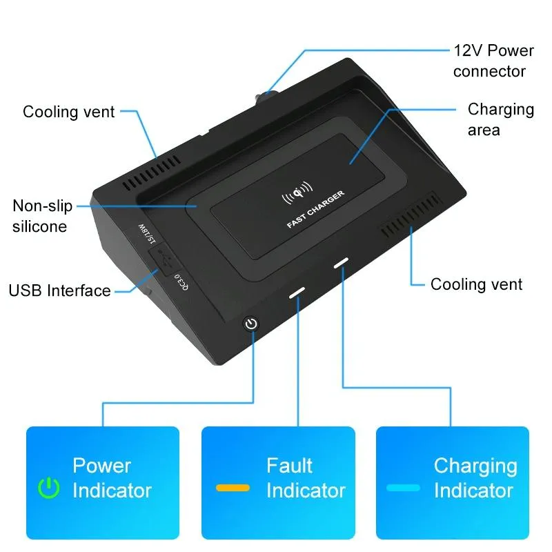 10w Wireless Car Charger for Volkswagen Teramont 2018-2020 - Qi Standard