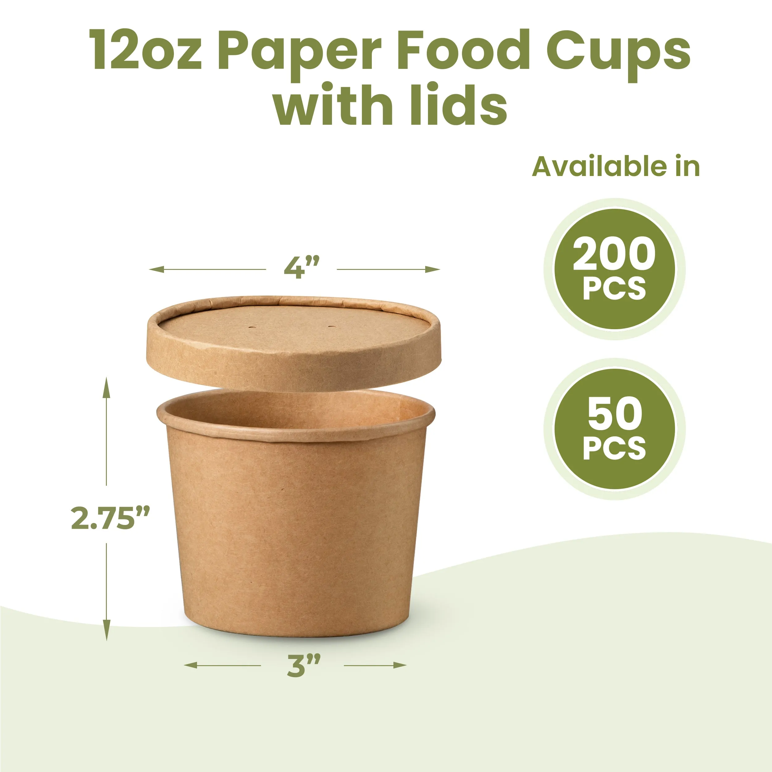 12oz Kraft Compostable Paper Food Cup with Vented Lid