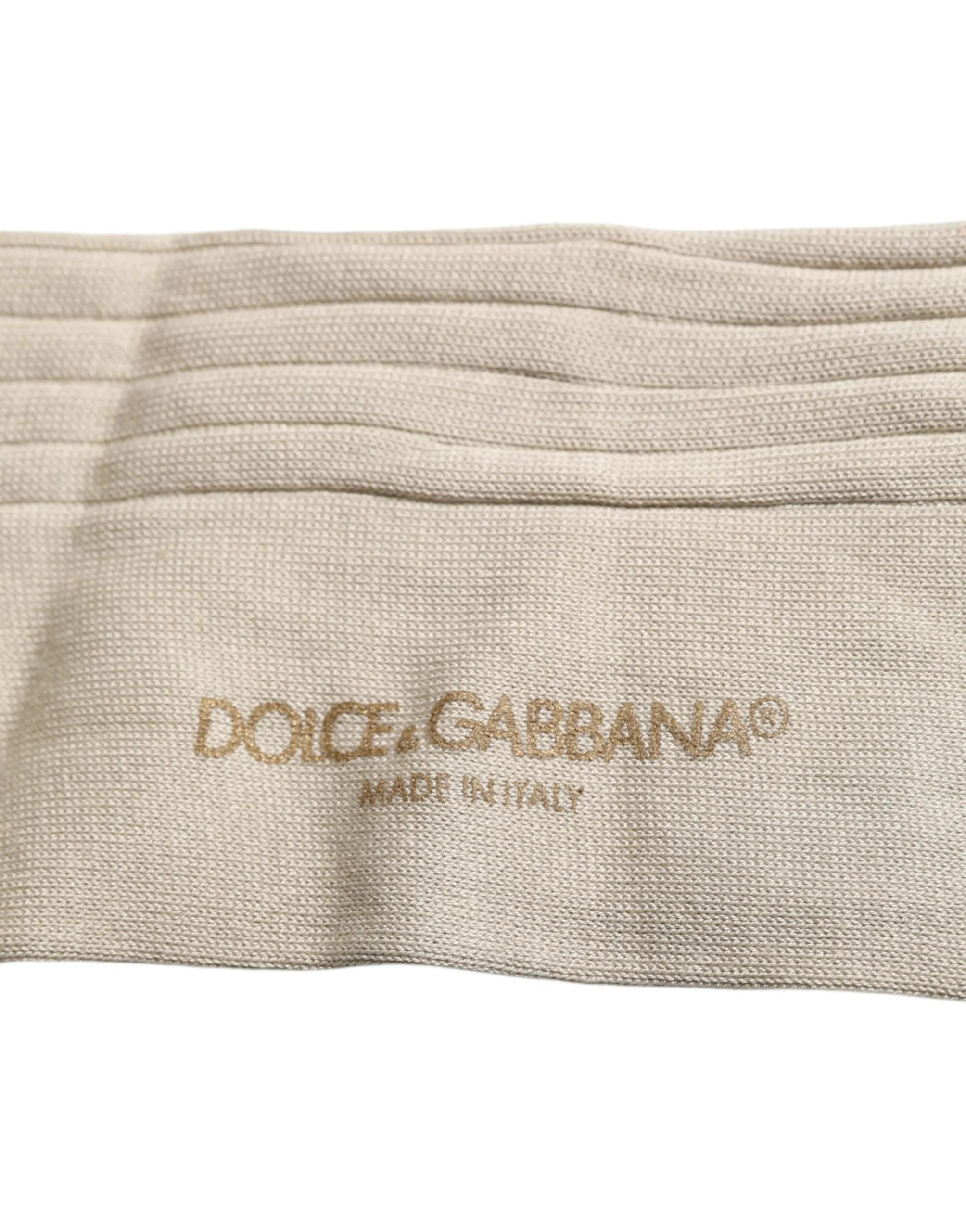 Beige Cotton Stretch Logo Mid Calf Socks