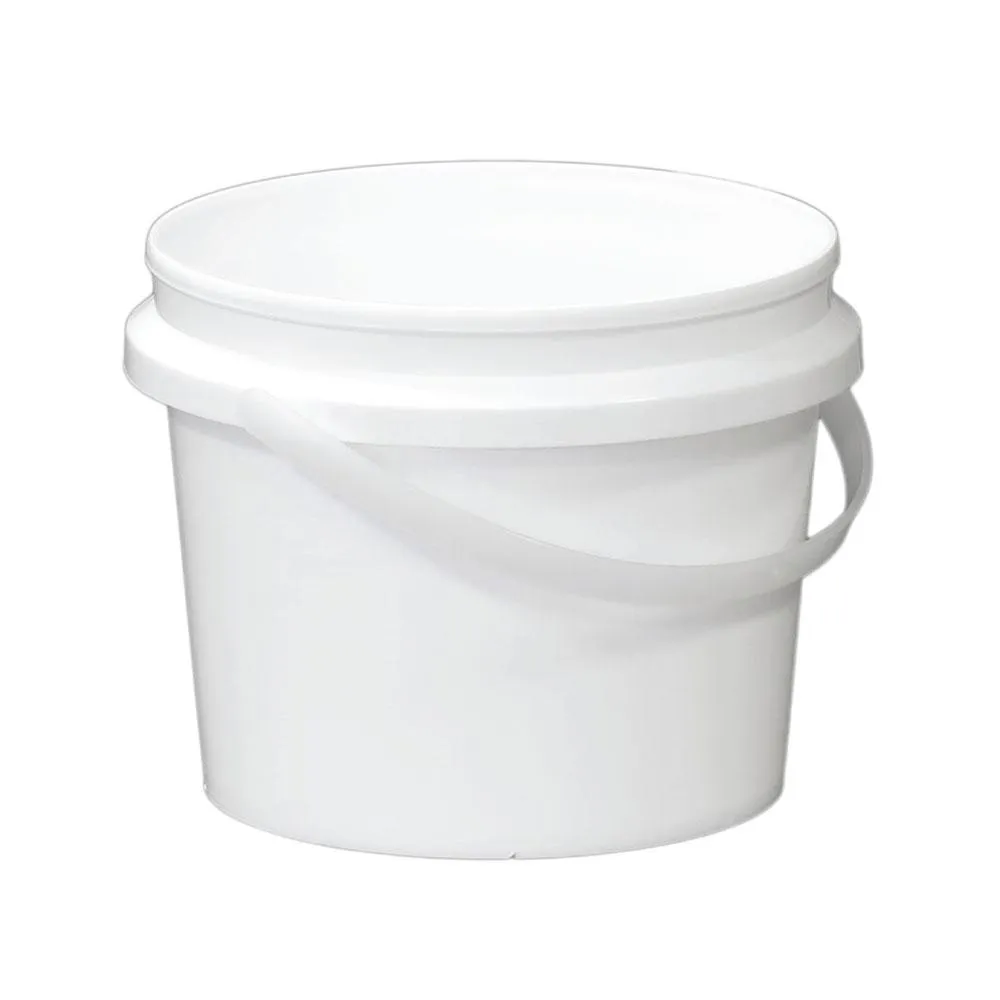 Bulk 10x 2L Plastic Buckets   Lids - Empty White With Handle - Small Food Pail