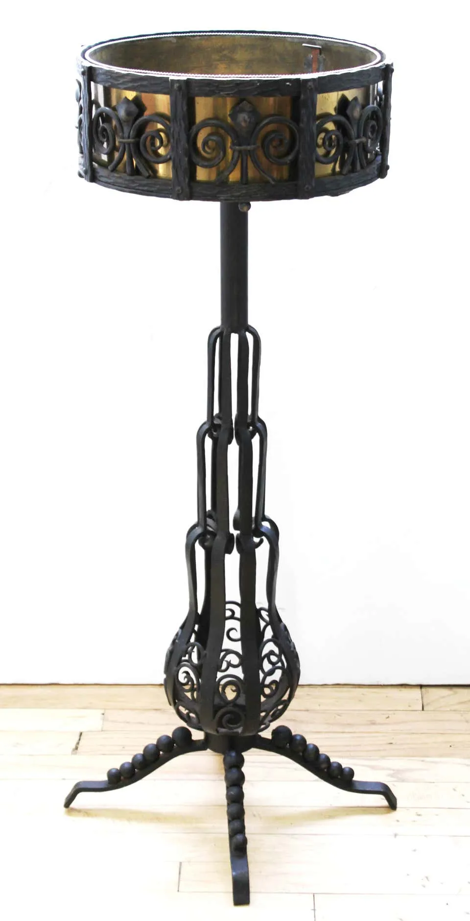 French Art Deco Wrought Iron and Brass Planter Stand