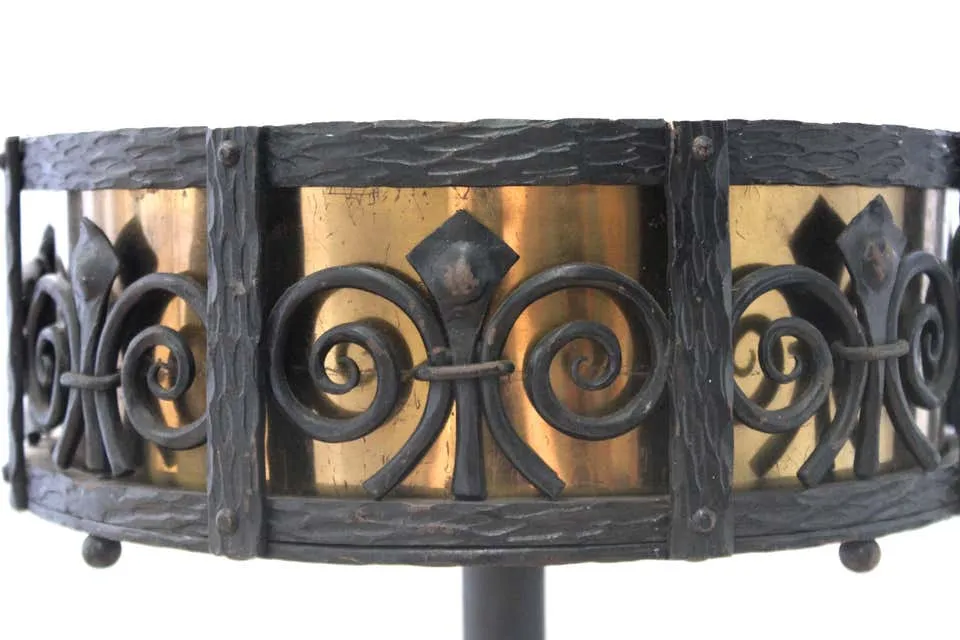 French Art Deco Wrought Iron and Brass Planter Stand