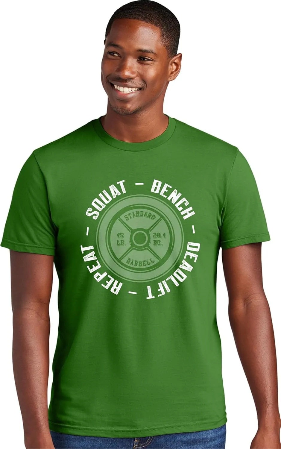 Go All Out Squat Bench Deadlift Repeat Funny Gym Workout Mens Deluxe Soft T-Shirt
