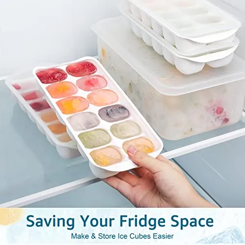 ICEXXP 4 Pack Ice Cube Tray with Lid and Bin, Ice Cube Trays for Freezer with Ice Box, Silicone Ice Trays with Ice Container for Cocktails, Stackable Ice Tray with Storage Ice Bucket, Ice Tong & Scoop