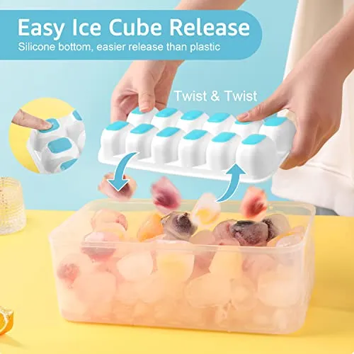 ICEXXP 4 Pack Ice Cube Tray with Lid and Bin, Ice Cube Trays for Freezer with Ice Box, Silicone Ice Trays with Ice Container for Cocktails, Stackable Ice Tray with Storage Ice Bucket, Ice Tong & Scoop