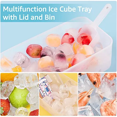 ICEXXP 4 Pack Ice Cube Tray with Lid and Bin, Ice Cube Trays for Freezer with Ice Box, Silicone Ice Trays with Ice Container for Cocktails, Stackable Ice Tray with Storage Ice Bucket, Ice Tong & Scoop