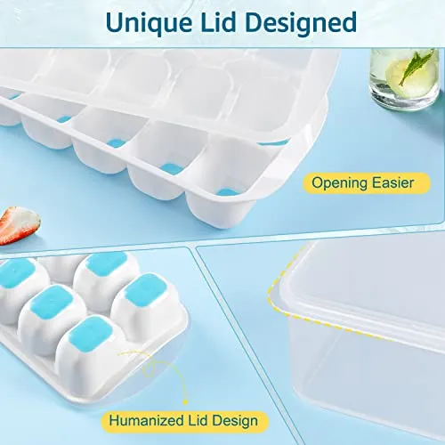 ICEXXP 4 Pack Ice Cube Tray with Lid and Bin, Ice Cube Trays for Freezer with Ice Box, Silicone Ice Trays with Ice Container for Cocktails, Stackable Ice Tray with Storage Ice Bucket, Ice Tong & Scoop
