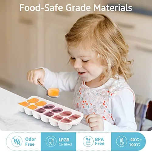 ICEXXP 4 Pack Ice Cube Tray with Lid and Bin, Ice Cube Trays for Freezer with Ice Box, Silicone Ice Trays with Ice Container for Cocktails, Stackable Ice Tray with Storage Ice Bucket, Ice Tong & Scoop