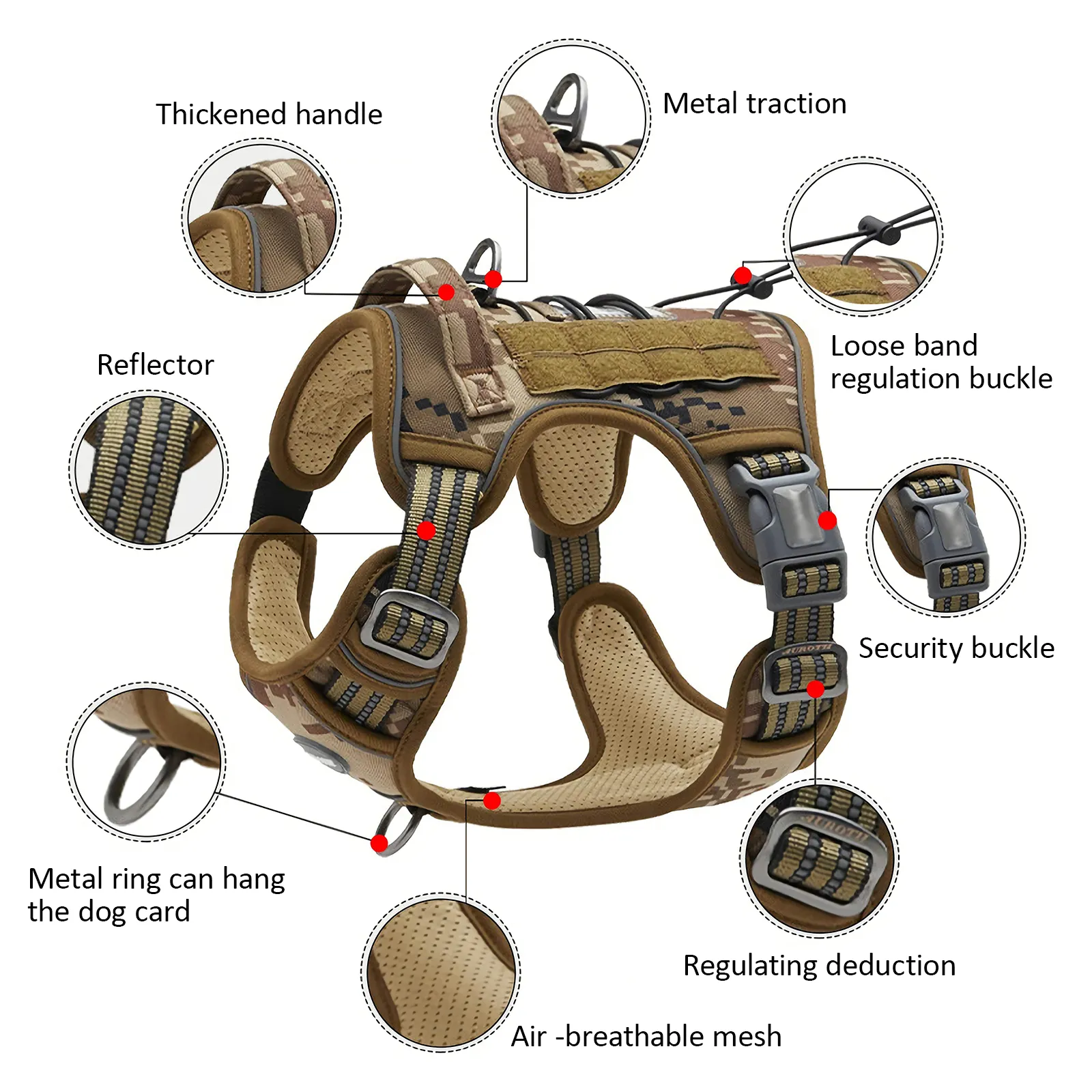 Nylon Dog Harness Tactical No Pull Adjustable, Small