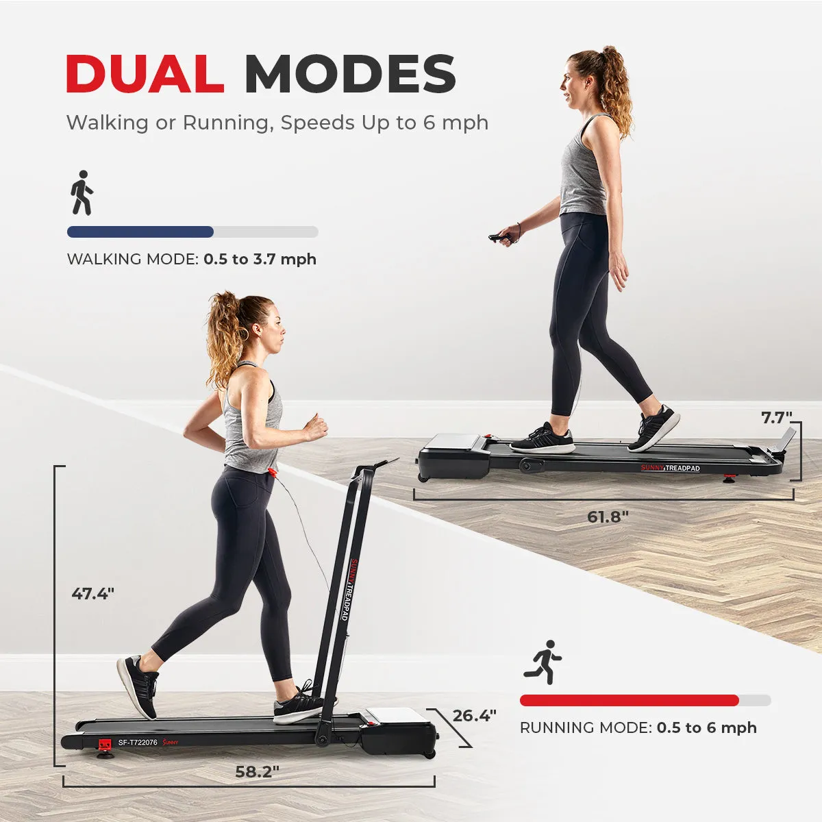 Pacer 2 in 1 Auto Incline Under Desk Walking/Running Smart Treadmill