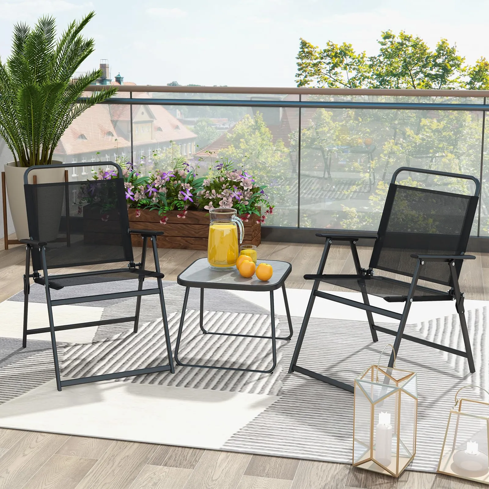 Tangkula 3 Piece Patio Folding Dining Set