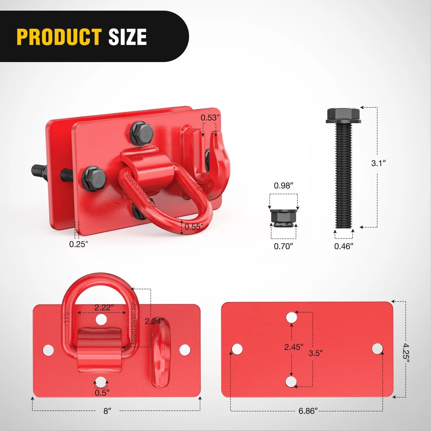 Tractor Bucket Hooks with Tie Down Ring Red (Pair)
