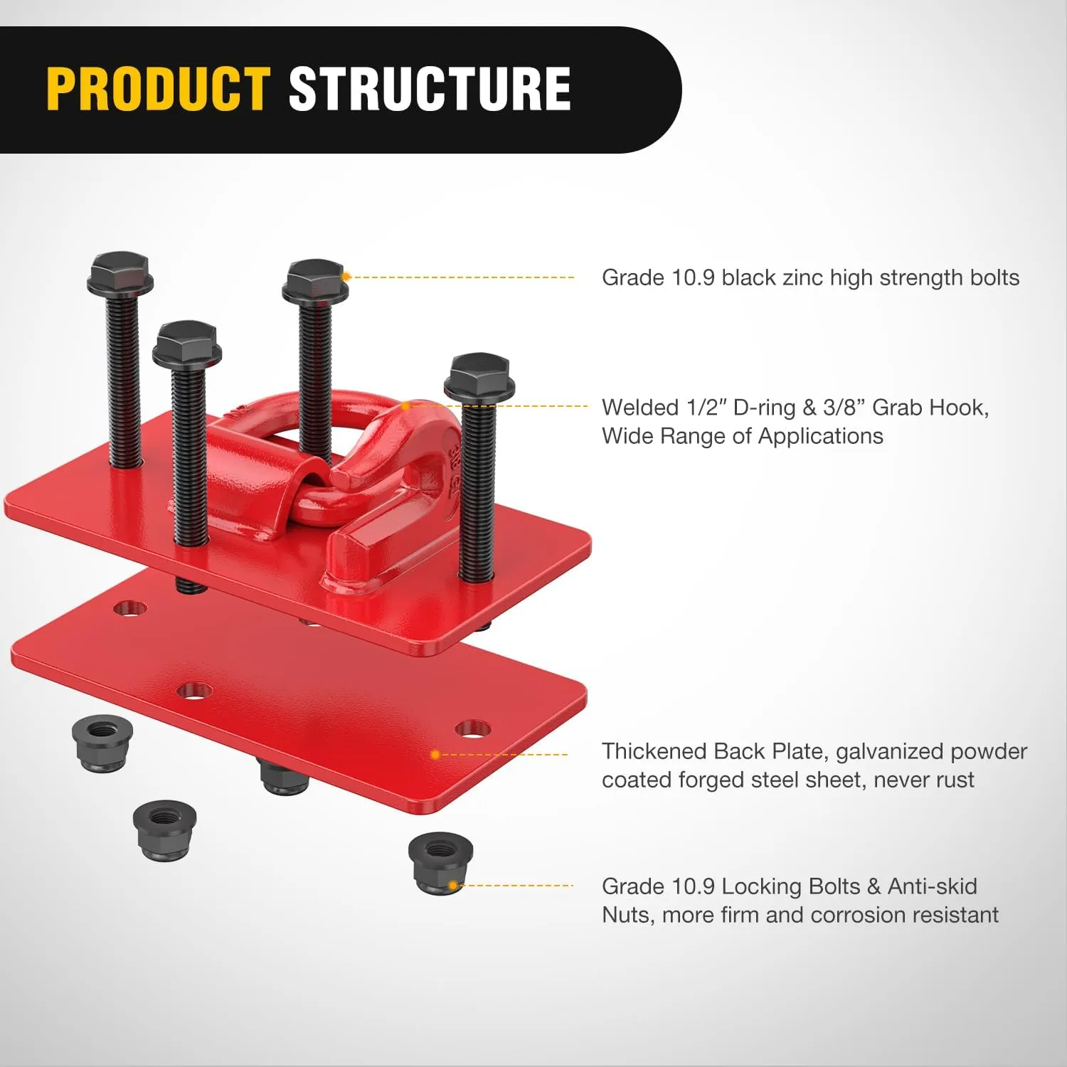 Tractor Bucket Hooks with Tie Down Ring Red (Pair)